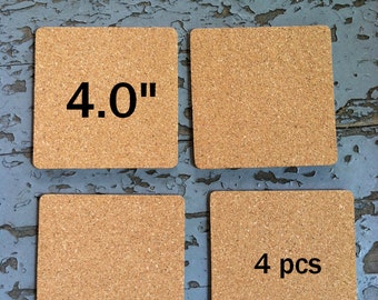 4.0" x 1/8" SQUARE Blank Cork Coasters - Set of 4