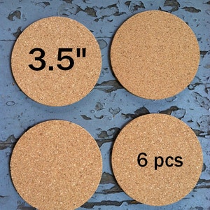 3.5&quot; x 1/8&quot; ROUND Blank Cork Coasters - Set of 6