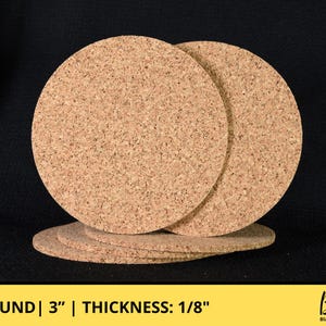 3.0&quot; x 1/8&quot; ROUND Blank Cork Coasters - Set of 6