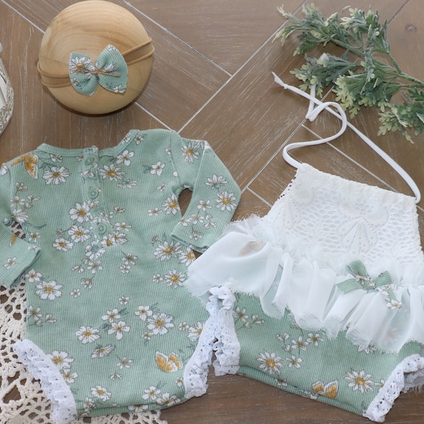 Twin newborn romper/ newborn Rompers/ frilly romper/ baby girl photo outfit/ photography outfit/ vintage baby romper/ vintage baby prop/