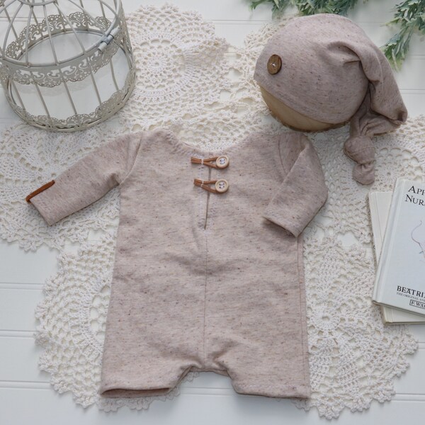 Beige newborn romper - long sleeve rompers/ newborn prop/ boy prop outfit/ baby boy outfit/ boy outfit photo/ newborn photoshoot romper