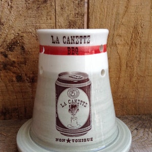 Arrostitore verticale per pollame, in ceramica fatta a mano. Strumento per barbecue. Lattina per barbecue in ceramica. Per la cottura del pollo al barbecue.