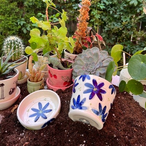 Ceramic indoor plant pot with saucer 2 pieces image 1