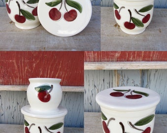 French butter dish hand painted with cherry design