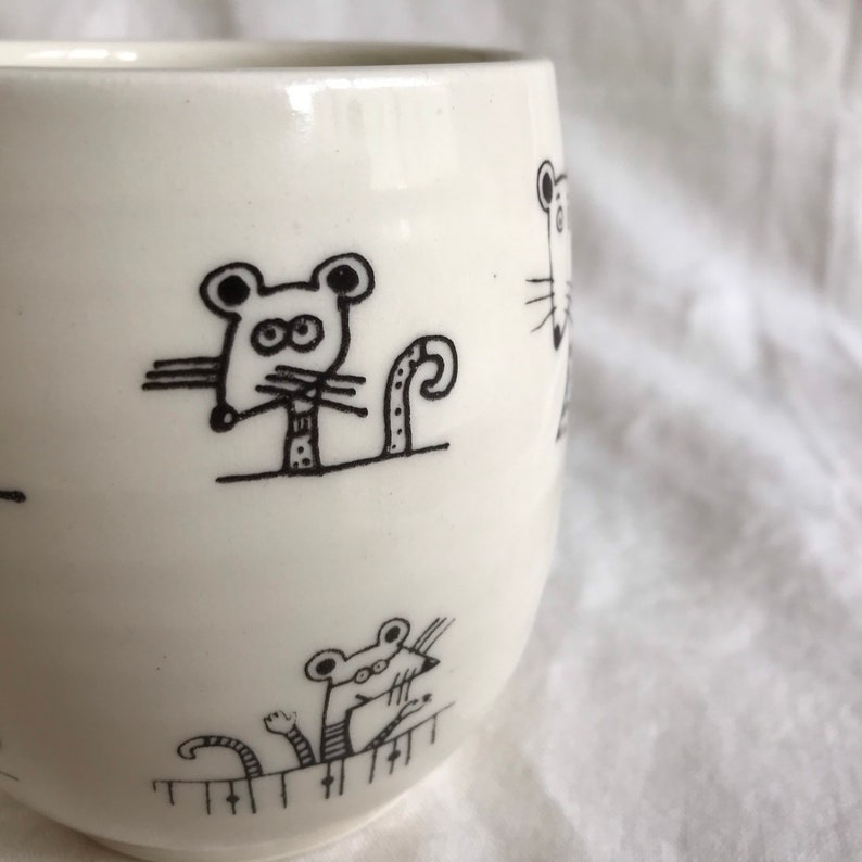 Rat mug, made of hand-trowned porcelain.rat design with an inscription left handed or right handed image 8