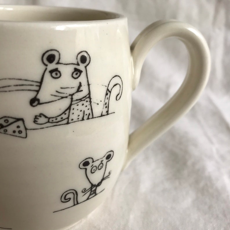 Rat mug, made of hand-trowned porcelain.rat design with an inscription left handed or right handed image 5