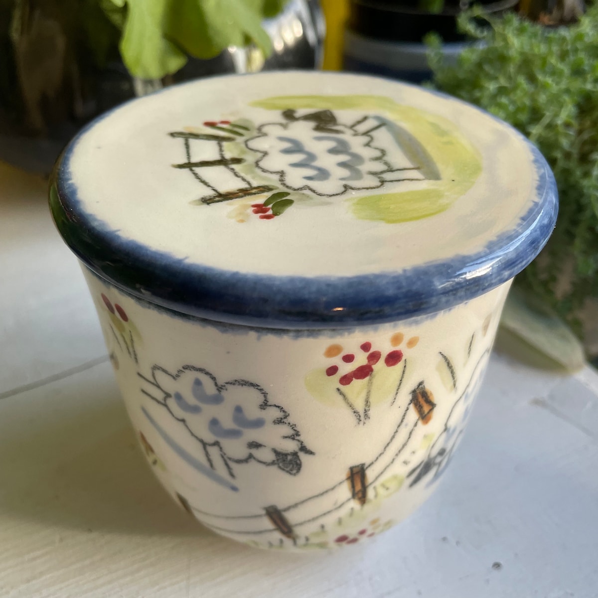 French Butter Dish With Handprinted Sheeps - Etsy