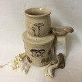 French butter dish with mushroom design on stoneware clay