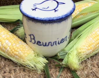 Le Beurrier Breton, avec design peints à la main, oiseau bleu, 