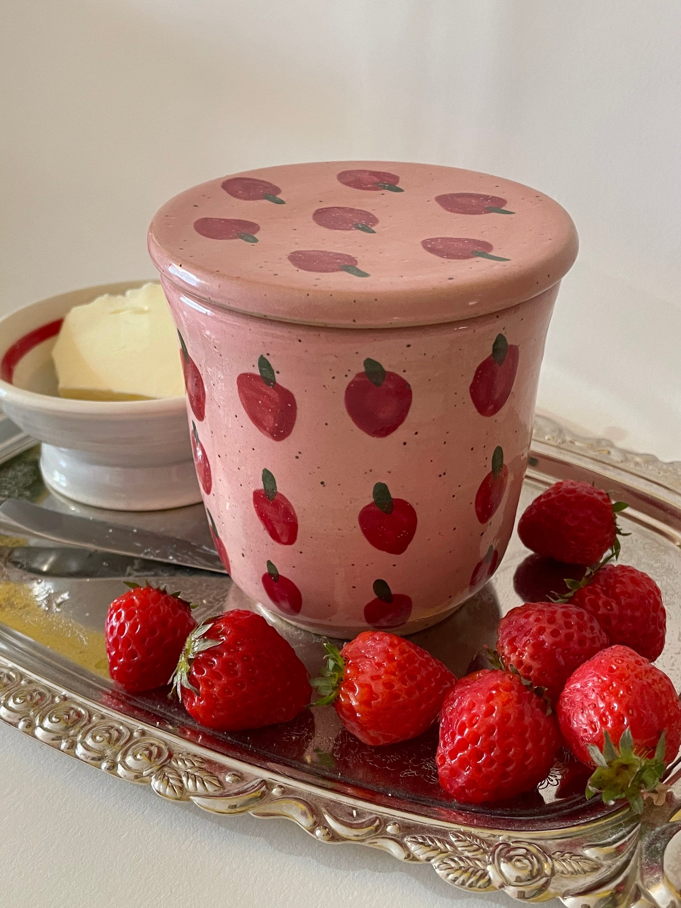 French Beurrier. Vintage, Rustic Beurre Butter Dish with Lid.