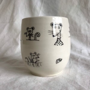 Rat mug, made of hand-trowned porcelain.rat design with an inscription left handed or right handed image 3