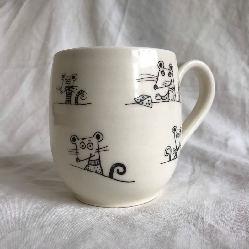 Rat mug, made of hand-trowned porcelain.rat design with an inscription left handed or right handed image 7