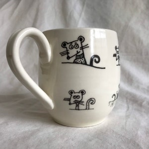 Rat mug, made of hand-trowned porcelain.rat design with an inscription left handed or right handed image 2