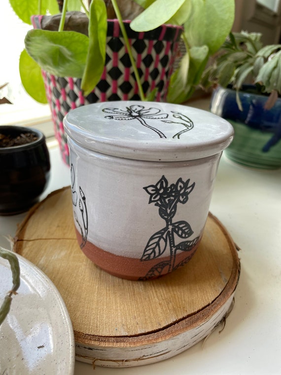 Beurrier en céramique Boîte à beurre en porcelaine avec couvercle en bois 