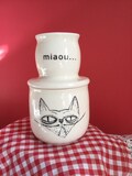 The french butter dish, handmade with porcelain clay, with a grumpy cat