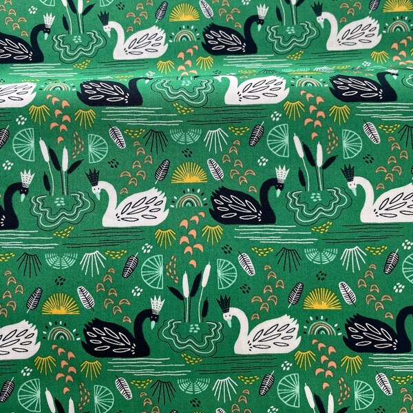 Swan fabric, Wandering Swans, by AGF Studio