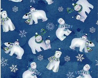 Polar bear Christmas fabric, by Clothworks, available in two colours