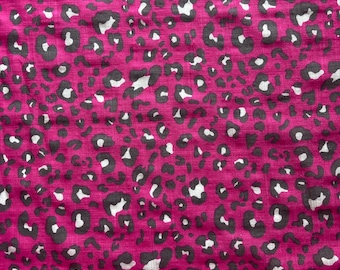 Pink leopard print fabric, Leopard Linen Look, in cerise