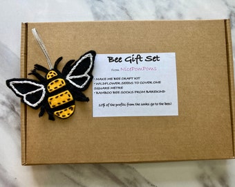 Bee gift set, craft kit, wildflower seeds, bamboo socks