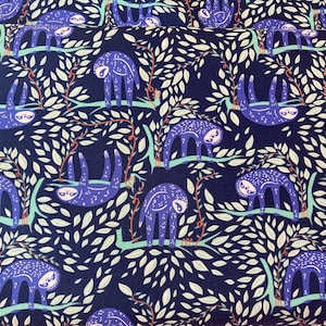 Sloth cotton fabric, Swaying Sloths Serene Cotton From Selva By Art Gallery Fabrics Studio OEKO-TEX certified Blue