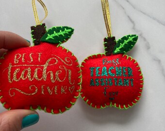 Teacher thank you gift, two handmade felt ornaments, bundle offer