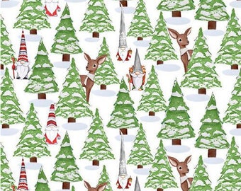 Christmas gnome fabric, Christmas reindeer fabric, Gnoming through the snow from Blank Quilting