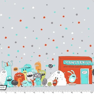 Monster cotton fabric, Monsterium double border fabric, by Michael Miller