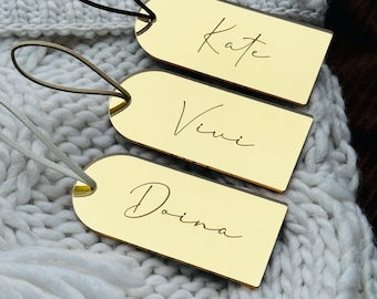 Personalized Engraved Stocking Tag – Mirrored Acrylic or Wood, Festive Name Tag