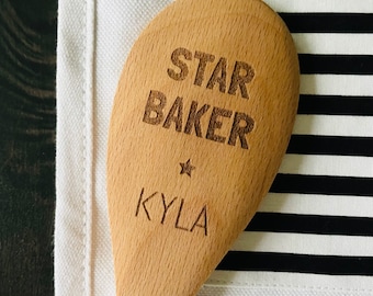 Personalized Star Baker Engraved Beech Wood Spoon - 12 Inch