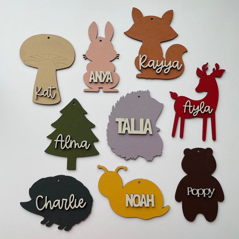 Woodland Animals Custom name tags Gift Tags Festive Basket Tags Personalized Gift Cute Stocking Tags Christmas Halloween image 1