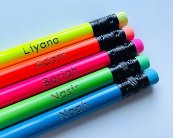 Personalized Neon Pencils: Laser Engraved, Back to School Gift