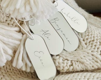 Engraved Mirrored Acrylic Stocking Tag – Personalized Holiday Decor