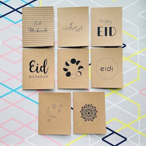 Tarjetas de Eid imprimibles - Descarga instantánea - 8 diseños - Eid Mubarak - Feliz Eid - Eidi - Luna y estrellas - Modernas - Minimalistas - Regalo de Eid - Set