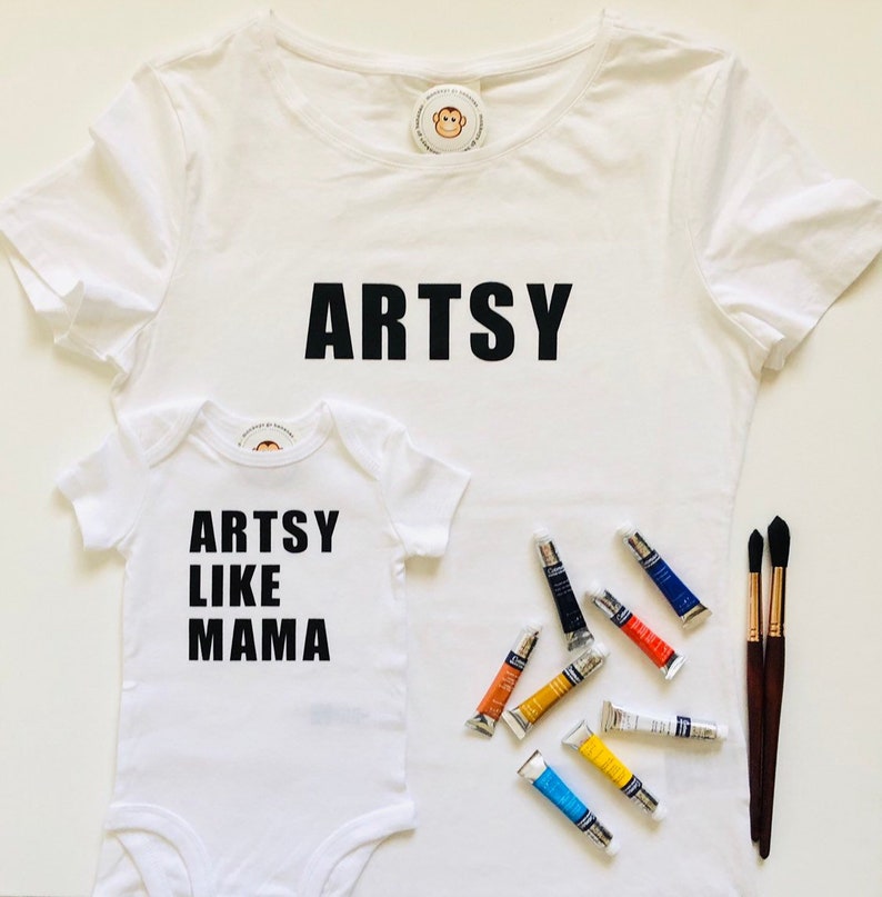 Womens Artist Gift Mom and Kid matching Summer Outfit Youth tee Baby Onesie Tee Artist Mom ARTSY Adult Tshirt