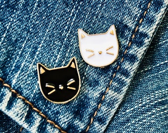 Cat Enamel Pin Set - Black and White, Cat Lover, Brooch, Lapel Pin,  Valentine, Halloween, Stocking Stuffer, Christmas