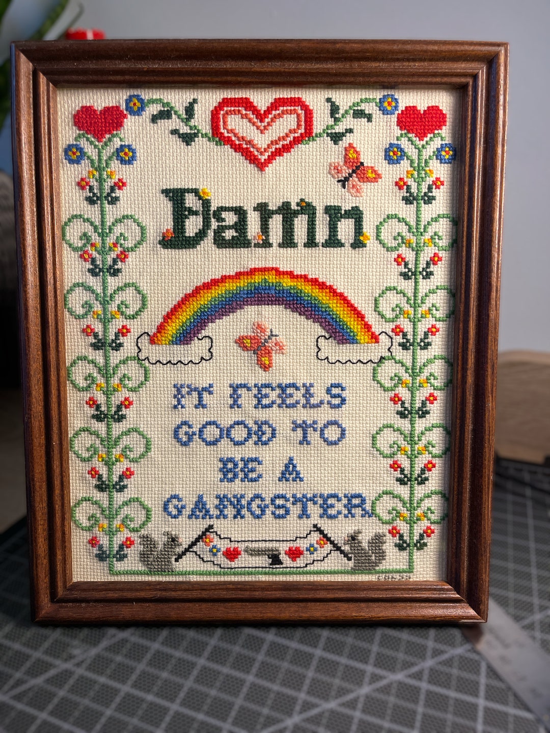 Damn it feels good to be a gangster finished cross stitch etsy