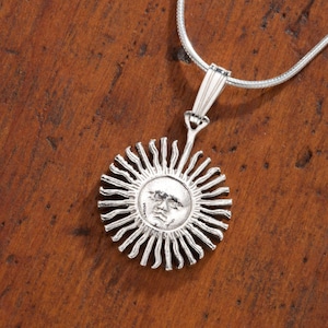 Sterling Silver Sun Pendant, Hand Cut Sterling Silver Argentina Sun Coin, 5/8" in diameter( #K 2S )