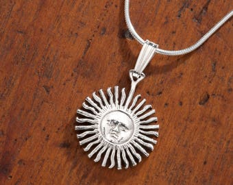 Sterling Silver Sun Pendant, Hand Cut Sterling Silver Argentina Sun Coin, 5/8" in diameter( #K 2S )