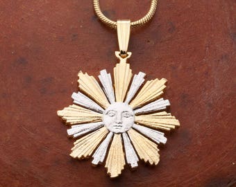 Sun Pendant, Uruguay 4 Centavos Sun Coin hand Cut, 7/8 " in Diameter, ( #K 594 )