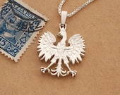 Silver Polish Eagle Pendant and Necklace, Hand cut Poland 10 Zlotch coin pendant, Silver Polish Eagle Jewelry, 1 quot in diameter, ( 256S )