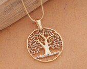 Tree of Life Pendant and Necklace, Hand cut Tree Of Life Medallion, 14 Karat Gold and Rhodium Plated ( 874 )