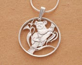 Sterling Silver Koala Bear Pendant and Necklace, Hand Cut Australian Koala Bear Coin Pendant, 7 8 quot in Diameter, ( 392S )