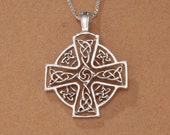 Sterling Silver Celtic Cross Pendant, Hand Cut Sterling Silver Celtic Cross Medallion, Celtic Jewelry, 1 1 8 quot in Diameter, ( 905S )