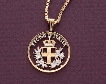 Italy Royal Seal W//Wheat Coin Pendant Necklace.Hand cut 7//8/" diameter # 201