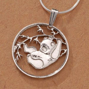 Sterling Silver Panda Bear Pendant and Necklace, Hand Cut Sterling Silver Chinese Panda Bear Coin, 7/8&quot; in Diameter, ( #K 66S )