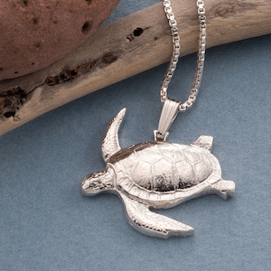Sterling Silver Sea Turtle Pendant, Hand cut medallion, 1&quot; diameter, ( # X 603S )