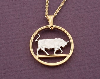 Bull Pendant, Bull Necklace, Ireland Coin Jewelry, Irish Jewelry, Taurus Jewelry, 1" in diameter, ( # R 169D )