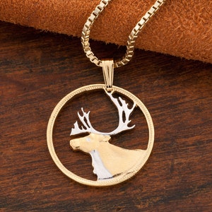 Caribou Pendant, Caribou Jewelry, Canada Coin Jewelry, Wildlife Jewelry, Wildlife Pendant, Wildlife Gifts, Hunters Gifts, ( #X 53 )