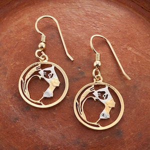 Nefertiti Coin Earrings: 14K Gold & Rhodium Plated, Hand Cut