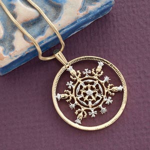 Great Britain 2 Shilling hand cut Pendant and Necklace,  14K Gold and Rhodium Plated,1 1/8" in Diameter, ( #K 763 )